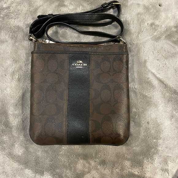 Coach Signature Brown and Black Messenger Bag - Picture 1 of 5